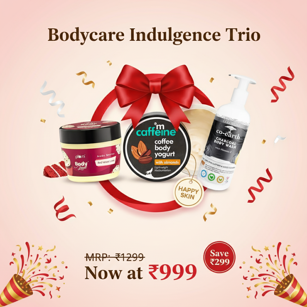 Plum BodyLovin' Red Velvet Love Body Butter Red Velvet Cake Fragrance Body Cream (200 g) + mCaffeine Coffee Body Yogurt with berries 100 ml + Co-Earth Charcoal Body Wash 300ml