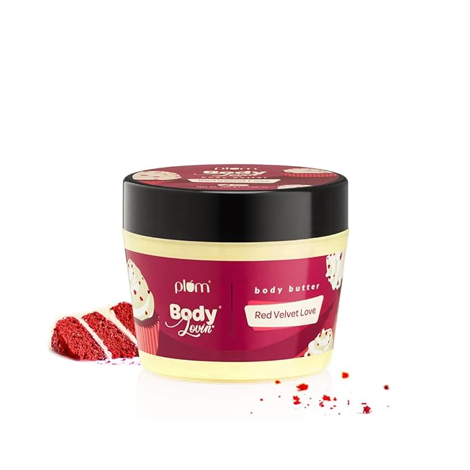 Plum BodyLovin' Red Velvet Love Body Butter | Intense Moisture | Non-Greasy | Quick Absorbing | Rich Shea Butter Formula | For Dry To Very Dry Skin | Red Velvet Cake Fragrance Body Cream (200 g)
