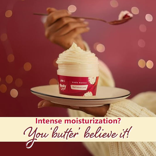 Plum BodyLovin' Red Velvet Love Body Butter | Intense Moisture | Non-Greasy | Quick Absorbing | Rich Shea Butter Formula | For Dry To Very Dry Skin | Red Velvet Cake Fragrance Body Cream (200 g)