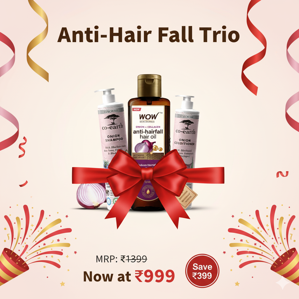 Co-Earth Onion Shampoo 300 ml + Co-Earth Onion Conditioner 300 ml +  WOW Onion Black Seed Hair Oil 200 ml