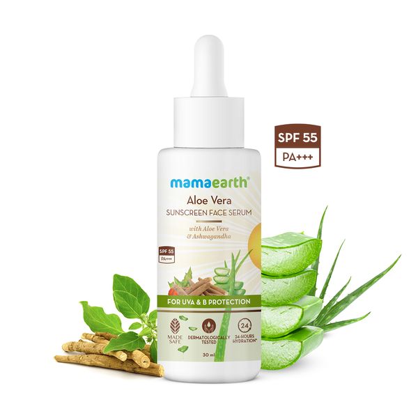 Aloe Vera Sunscreen Face Serum with Aloe Vera & Ashwagandha for UVA & B Protection - 30 ml